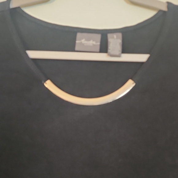 Chico's Travelers Black Short-Sleeve Tee with Gold Neck Accent - Picture 3 of 5